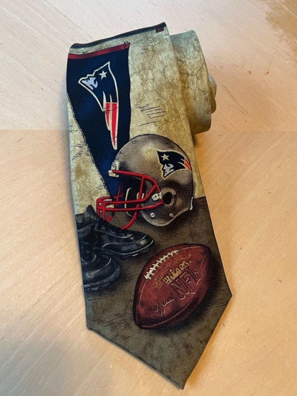 NFL New England Patriots Novelty Tie with Helmet and Football Graphics
